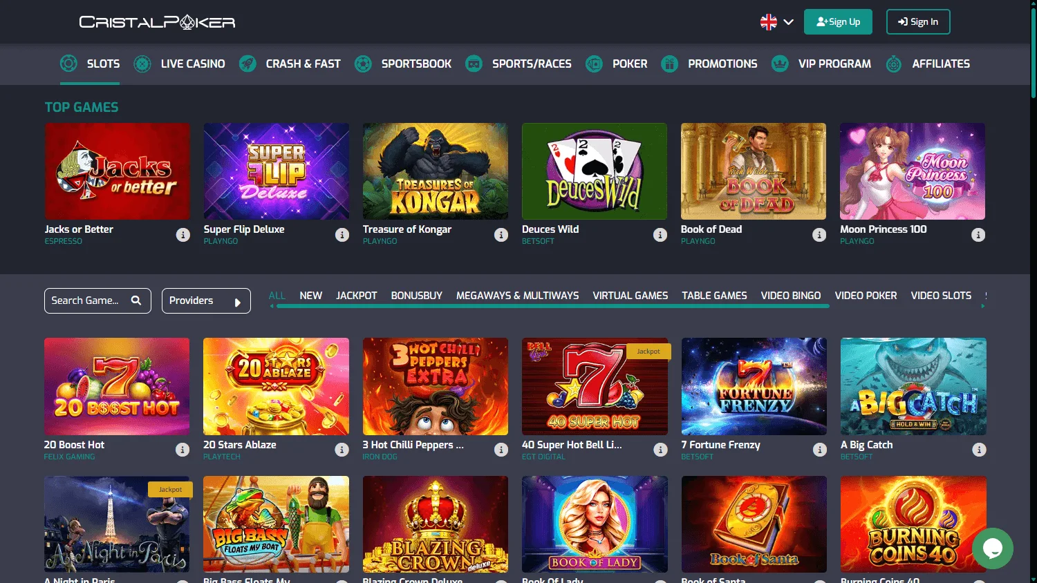 Cristal Poker Casino desktop games area